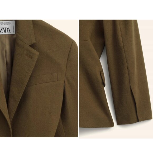 Zara | 100% Wool Fitted Blazer In Dark Camel - Picture 5 of 14